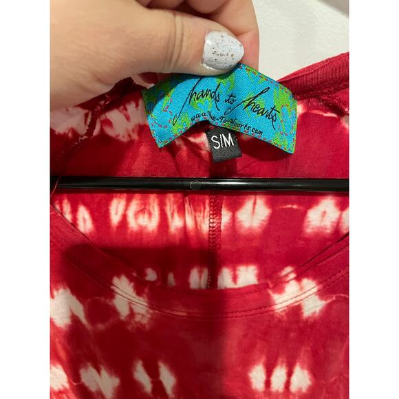 Hands to hearts red tie dye short sleeve dress S/M - Picture 3 of 4